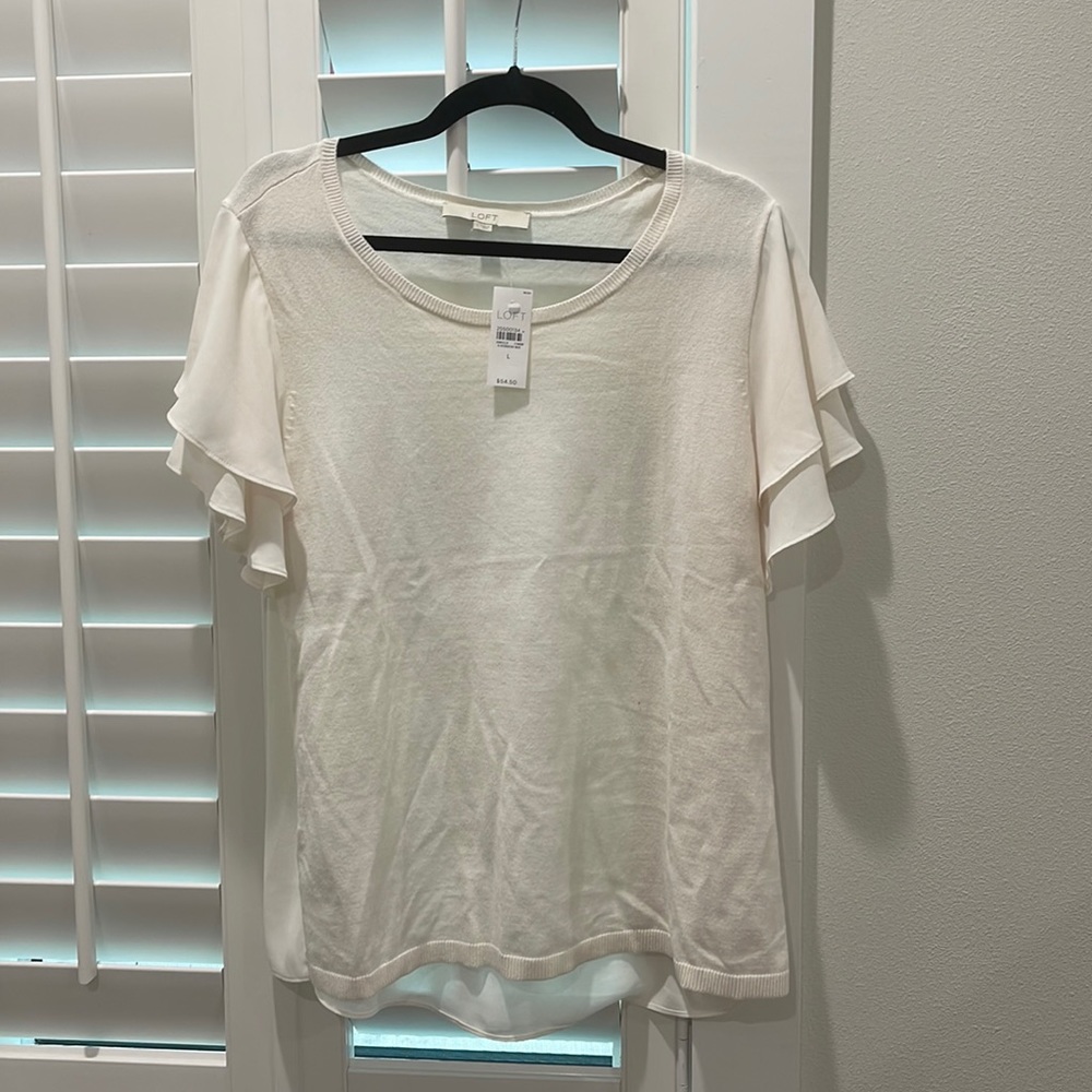 Loft multi-media shirt - sweater material front, silk material back. NEVER WORN